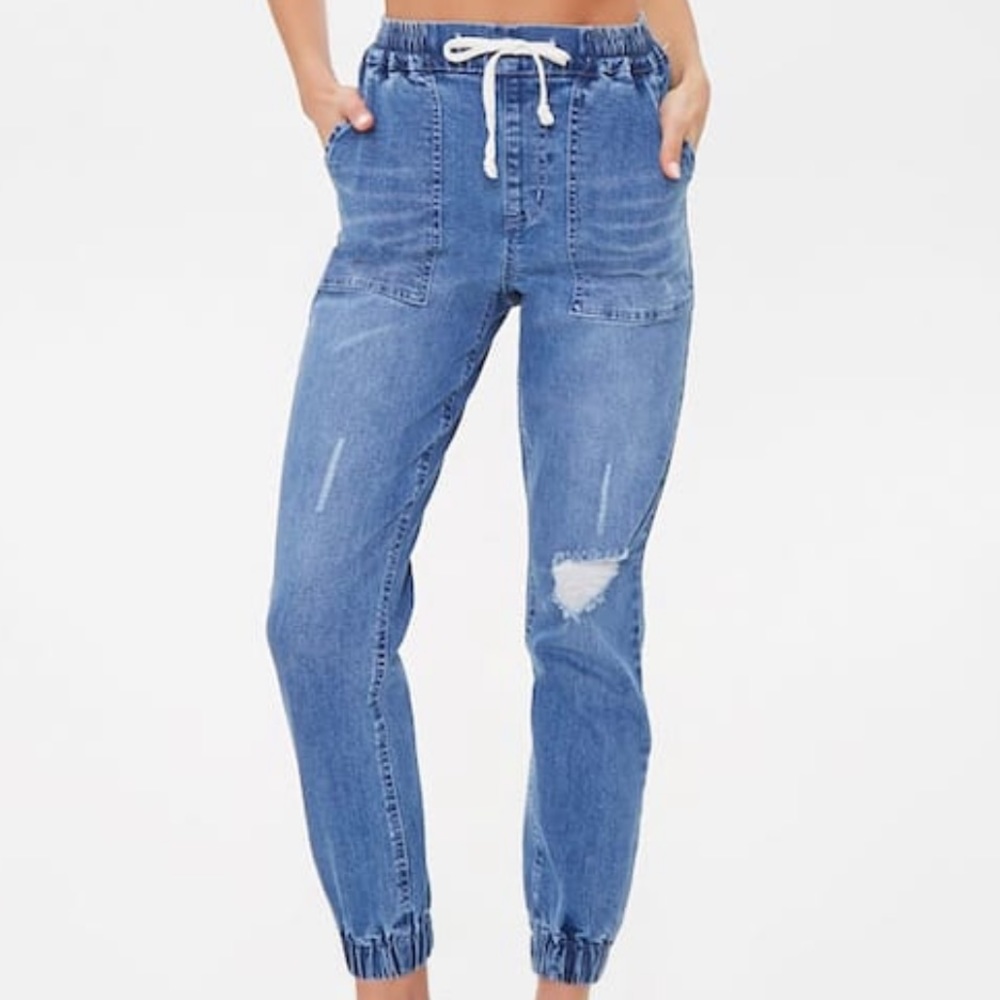 Forever 21 Distressed Denim Joggers